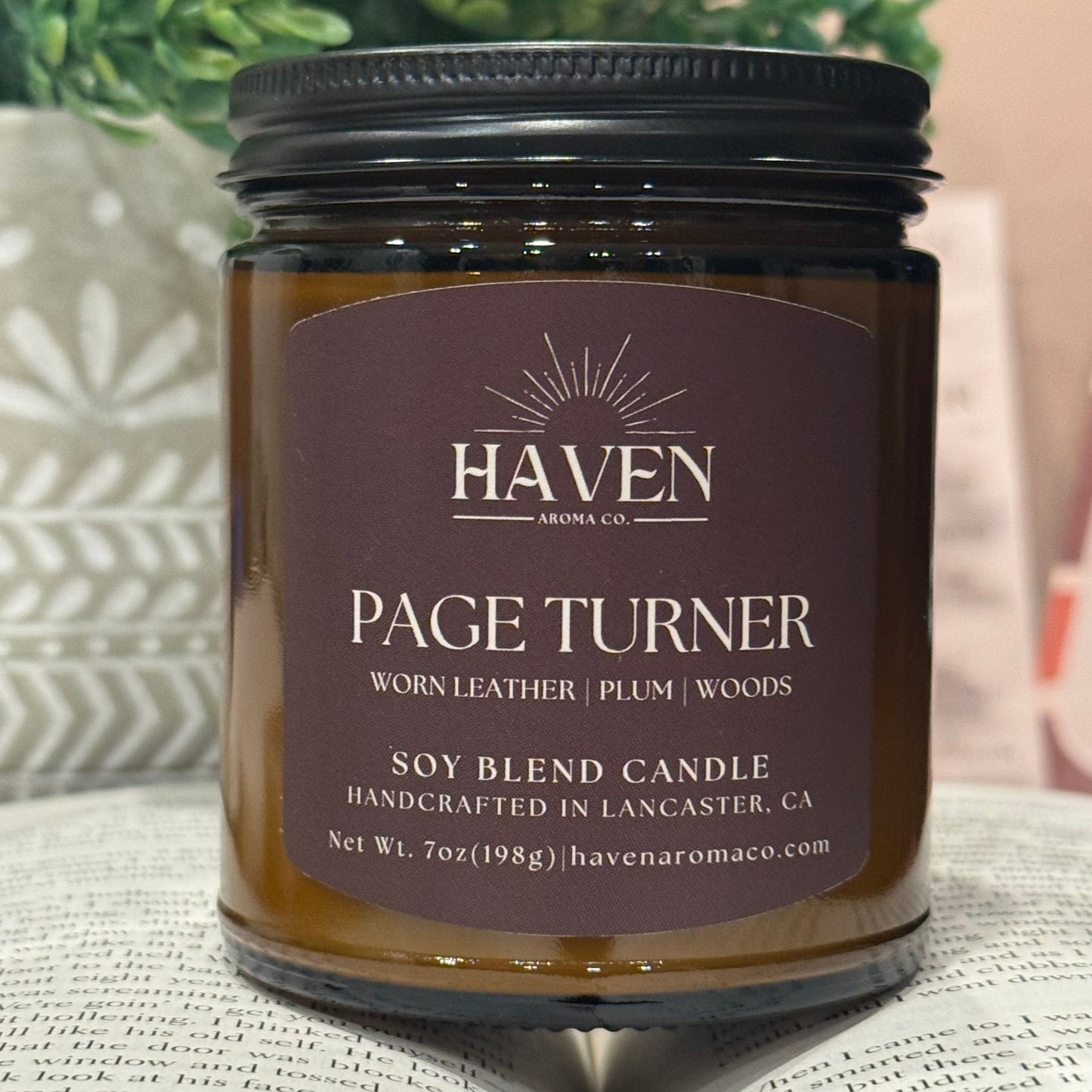 Page Turner Candle- Worn Leather, Plum, Woods Scent