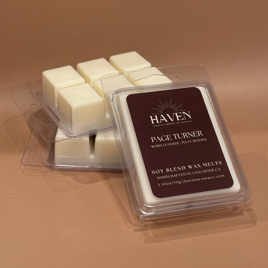Page Turner Wax Melts- Worn Leather, Plum, Woods Scent